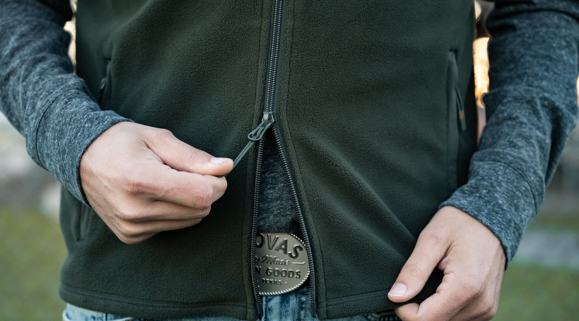 Men's Green Fleece Vest Outerwear