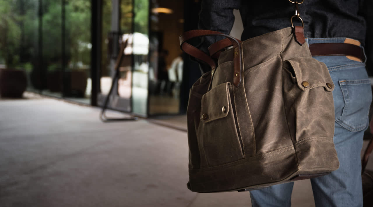 Commuter Tote - Waxed Canvas Zip-top Tote Bag 