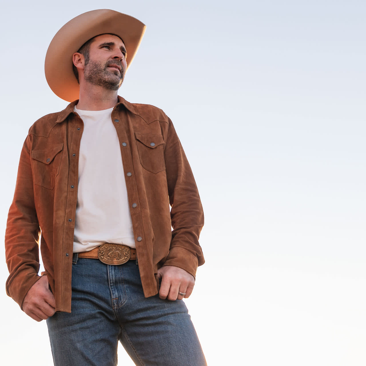 Men's TRUCKER Suede Leather Jacket Western Classic Denim Style Shirt Jacket 1280